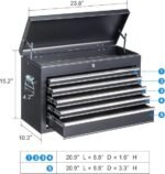 Winado 24″ Portable Metal Tool Box, 5 Drawers Toolbox with Top Storage Tray, Carry Handle, Ball Bearing Runners, Lockable Tool Chest Cabinet for Garage, Warehouse, Repair Shop & Home, Black - Image 2