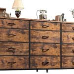 Romorgniz 55″ Dresser for Bedroom with 12 Fabric Drawers, Entertainment Center for 60 inch TV Dressers & Chests of Drawers Large Organizer, Living Room, Metal Frame, Wood Top, Rustic Brown