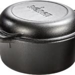 Lodge Cast Iron Double Dutch Oven – Pre-Seasoned 2-in-1 Cast Iron Cookware – Pot & Skillet Combo – Even Heat Retention – Oven-Safe, Versatile Pot – 5 Quart