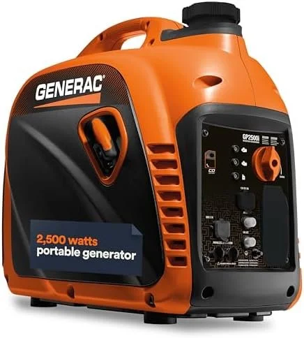 1-196-1-1.webp Generac 8251 GP2500i 2,500-Watt Gas Powered Portable Inverter Generator – Compact and Lightweight Design – Produces Clean, Stable Power – COsense Technologys – CARB Compliants – Orange/Black - Image 1
